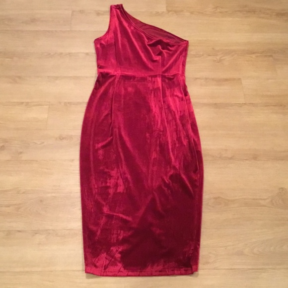 Women’s One Shoulder Velvet Cocktail Bodycon Midi Dress - Picture 8 of 8